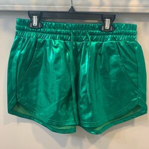 Metallic Green Women's Shorts Size M Elastic Waist Shiny Metallic Festival